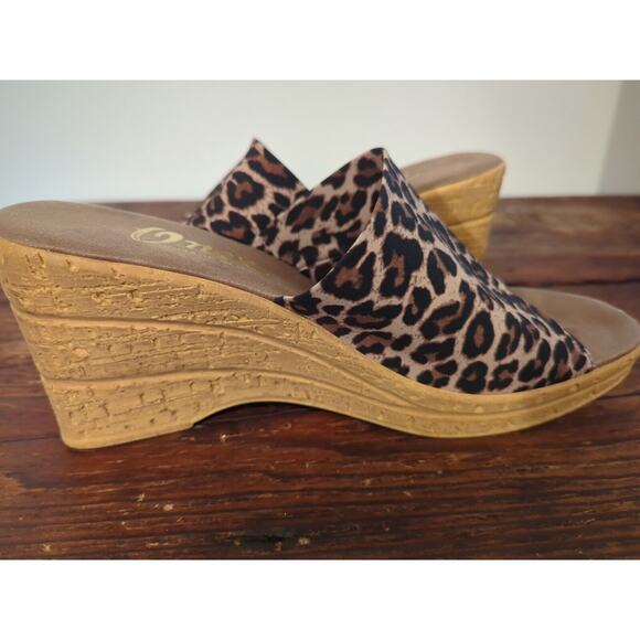 Onex Christina Cork Wedge Sandal Leopard Print Women’s 41 US 8.5 Made In Italy - Picture 4 of 7